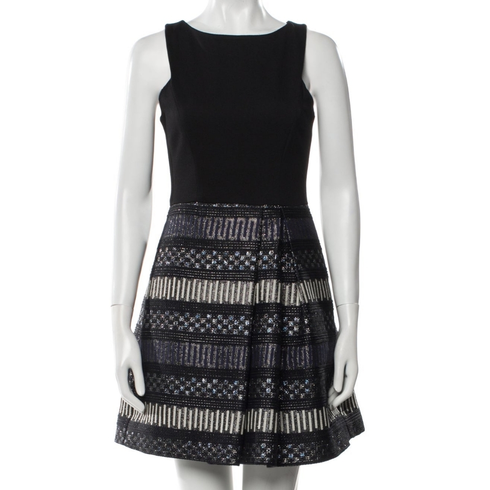Hutch Sleeveless Black Metallic Geo Dress Fit And Flare Cocktail Party Mini